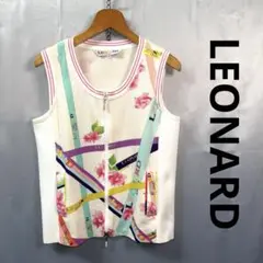 LEONARD　SPORT レオナール ニットベスト　トリム　花柄　白