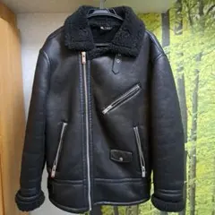 新品タグ付き✨【ザラ】ダブルライダースジャケット エコムートン ブラック 黒 M ZARA（ザラ） フェイクムートン ライダースジャケット 長袖 無地 裏