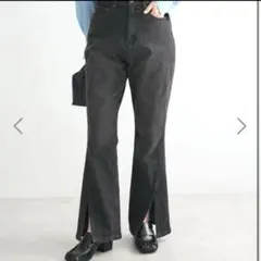 【美品】デニムスリットフレアパンツ　ブラック