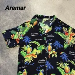 90s Aremar オウム柄 トロピカル 総柄 半袖 アロハ XL