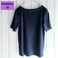 【RAMIRAL】S ダークネイビー 半袖リブ編みシャツ ボートネック