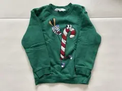 【未使用品】【H&M】プリントスウェットシャツ　グリーン　キャンディケイン