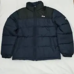 【ポケット補修あり】FILA　メンズLL　ネイビー✕黒　中綿　ダウンジャケット風