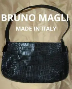 BRUNO MAGLI ハンドバッグ クロコ型押し ブラック　イタリア製