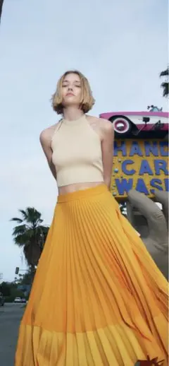 ZARA 新品　コントラスト　プリーツスカート　ロングスカート