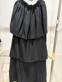 earth music&ecology ティアードプリーツスカート ブラック