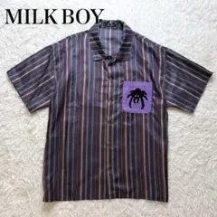 美品✨MILKBOY スパイダー サガラ刺繍 半袖シャツ マルチストライプ Lのサムネイル