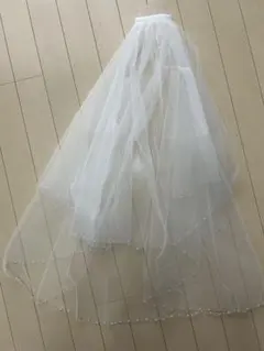 ホワイト チュール パール付き ウェディングベール