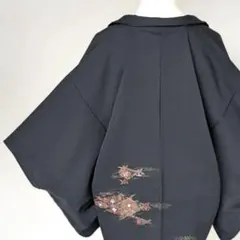 【美品】絵羽織 着物ジャケット 和洋折衷 和モダン 黒 シルク ユニセックス