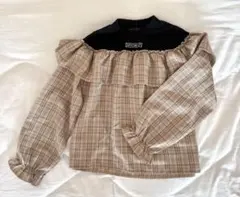 チェック柄オフショルダーシャツ