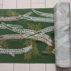 カ*吉様 ■T3821■未使用品■正絹縮緬■草色　藤柄　反物　一反
