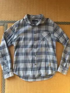 ロシェル 綿麻リネンブレンド ストレッチチェックシャツ 青 M 夏も涼しい 美品のサムネイル