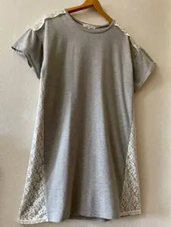 【ワールド.美品】肩、後ろ、前身頃一部レース生地 ワンピース兼ロング チュニック