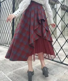 新品 バックチュールチェックフレアースカート an anotherangelus
