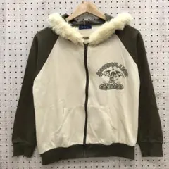 平成レトロ 古着 フェイクファートリム サキュバス プリント ジップパーカー