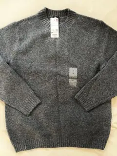 ユニクロ　グレー リブ編み クルーネックセーター M
