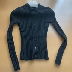 NICE CLAUP 黒 リブ編み ウールカーディガン