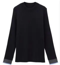 GeeRA ブラック 袖口シアーハイネックリブニットトップス Mサイズ