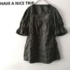 HAVE A NICE TRIP 五分袖 チュニック カーキ LL 袖口フリルのサムネイル