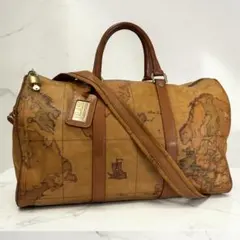 プリマクラッセ 2way ボストンバッグ 世界地図柄 大容量 斜め掛け