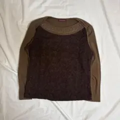 【フォロー割あり】y2kトップス カットソー レイヤード 葉模様装飾長袖