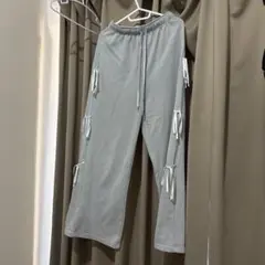 サイドリボン スウェットパンツ ブルーグレー