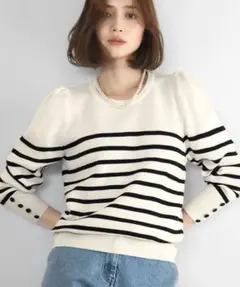 ELFRANK　パフスリーブボーダーリブニットプルオーバー