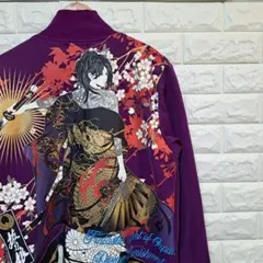 抜刀娘 エンジェル凛 蓮 蝶 刺繍 和柄 アロハシャツ 開襟シャツ M