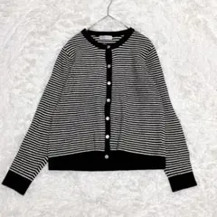 M0085【アフタヌーンティー】 タックボーダーカーディガン 長袖 羽織 ニット