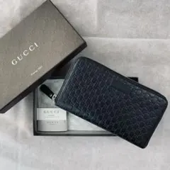 Gucci グッチ マイクロシマ ラウンドファスナー ジップ 長財布
