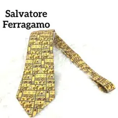 Ferragamo　フェラガモ　イエロー　アニマル　動物　鳥　ネクタイ