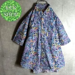 柄シャツ　パープル　花総柄　ヴィンテージ古着のサムネイル