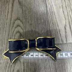 ネイビー×ゴールド リボン ヘアバレッタセット