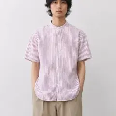 極美品 バナナリパブリック リネン混 半袖シャツ М相当 インド製 縦縞のサムネイル