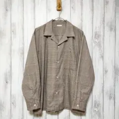 GU ジーユー (L)　チェック オープンカラーシャツ　開襟