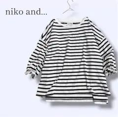 【ニコアンド】ボーダーカットソー Tシャツ オーバーサイズ 七分袖 白黒 M