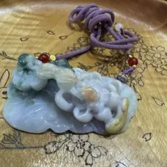 天然本翡翠 ミャンマー A貨 無処理 鳳凰彫刻 大判ペンダントトップ