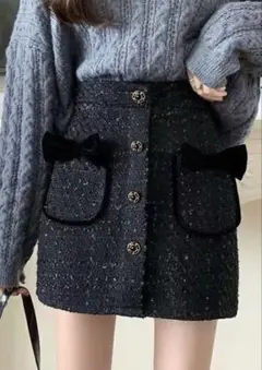 【新品未使用タグつき】 インパン裏地付きツイードリボン台形ミニスカート