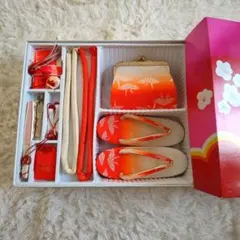 【美品✨】七五三はこせこセット 7点セット 朱色 ホワイト 鶴 7歳