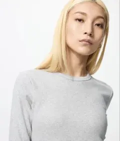 UNIQLO 長袖Tシャツ ソフトリブクルーネックT Sサイズ グレー