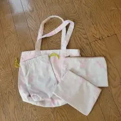 ピンク花柄トートバッグとポーチセット
