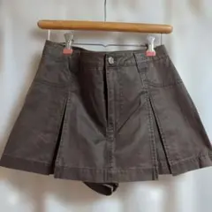 ZARAヴィンテージ加工ワックスフィニッシュブラウンプリーツスカパン 未使用S