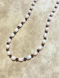 淡水パール×天然石ガーネット　ネックレスピアスセット　ステンレス金具オケージョン