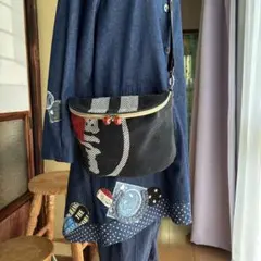 藍染木綿 古布 リメイク 彩り継ぎ布のハンドバッグ 刺し子 パッチワーク 藍染木綿 古布 リメイク 彩り継ぎ布のハンドバッグ 刺し子 パッチ