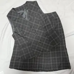 事務服 グレー系チェック ベスト＋スカートセット 9号 未使用品
