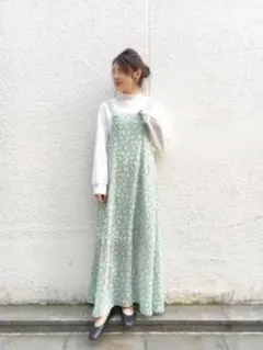 kastane 花柄 キャミワンピース ロング丈 グリーン