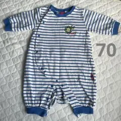 futafuta × ミニボーロ ライオン ロンパース 青 70cm ボーダー