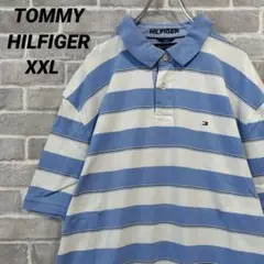 【トミーヒルフィガー】半袖ポロシャツ ホワイト×ライトブルーボーダー US古着