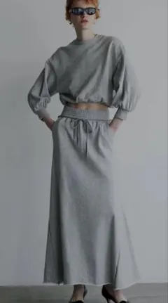 AMERI GLOSSY SWEAT SET UP DRESS Sグレー注釈有