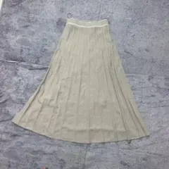ベージュ プリーツロングスカート ニットスカート フェミニン きれいめ、